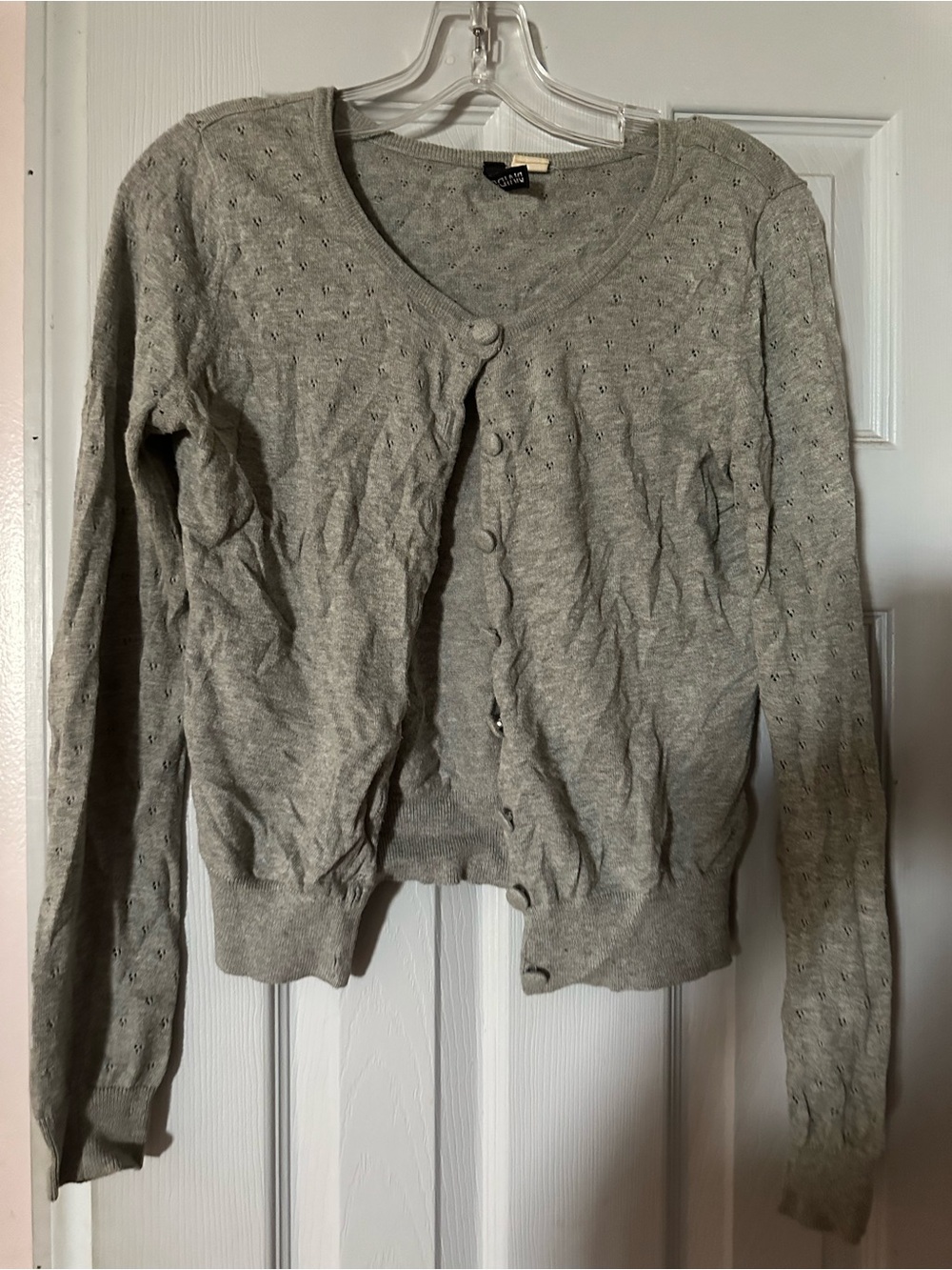 Divided Light Gray Openwork Button Cardigan